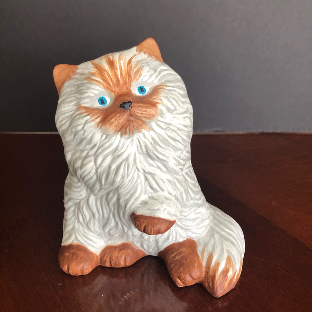 Ceramic Figurine Siamese Cat Hand Painted Blue eyes 4.5”